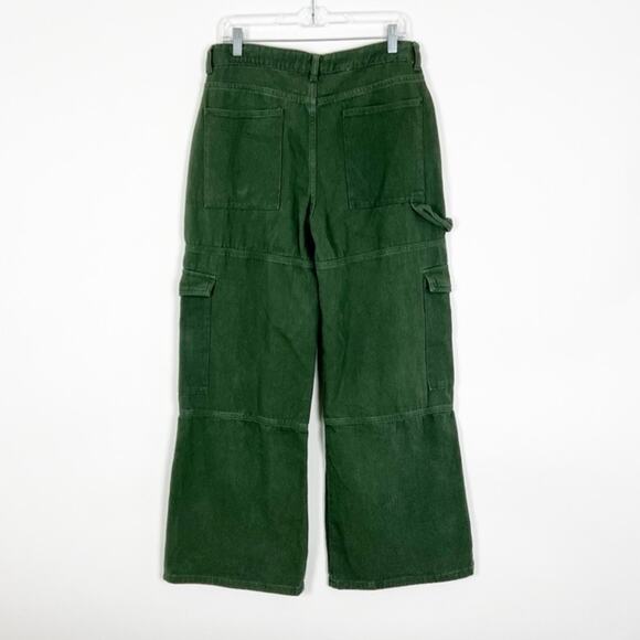 Edikted Baggy Cargo Wide Leg Jeans Green Size Medium - Picture 3 of 4